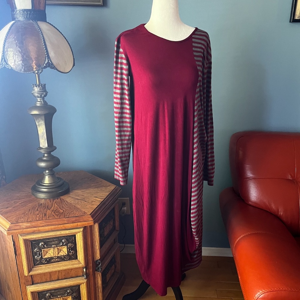Vintage boho Lagenlook long sleeve balloon jersey midi dress made in Italy EUC